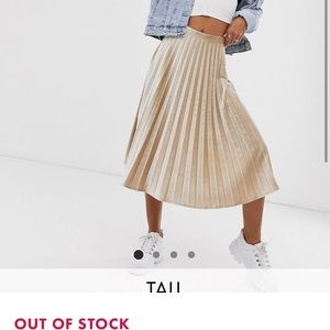 ASOS Champagne Gold Velvet Pleated Midi Skirt